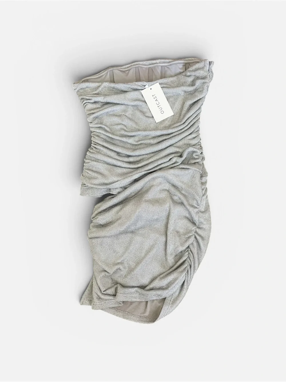 Outcast Labyrinth Strapless Silver Mini Dress in XL New